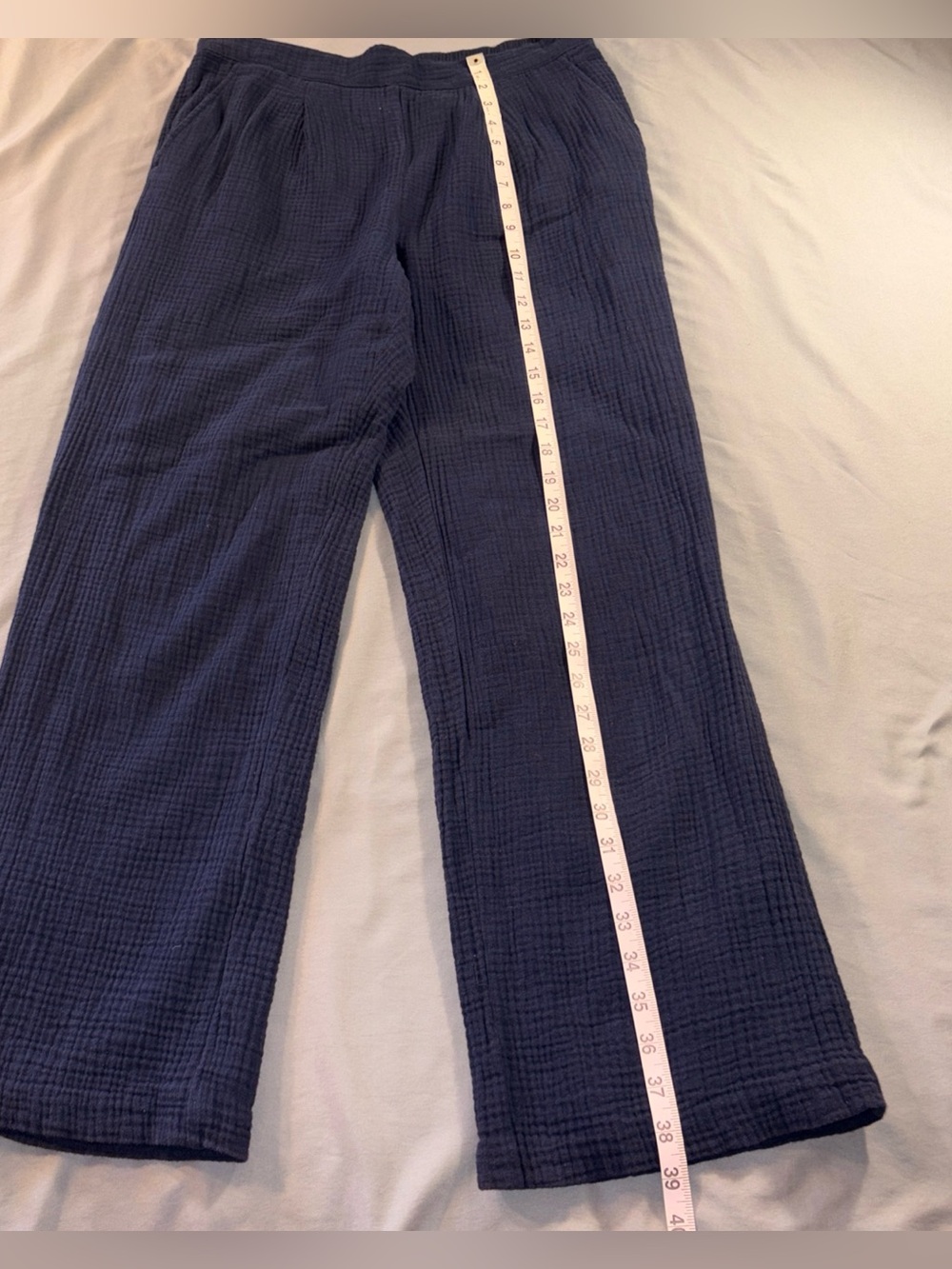 J. McLaughlin Cotton Gauze Pants M Navy Blue Pleated Lined Straight Leg Coastal - Picture 6 of 9